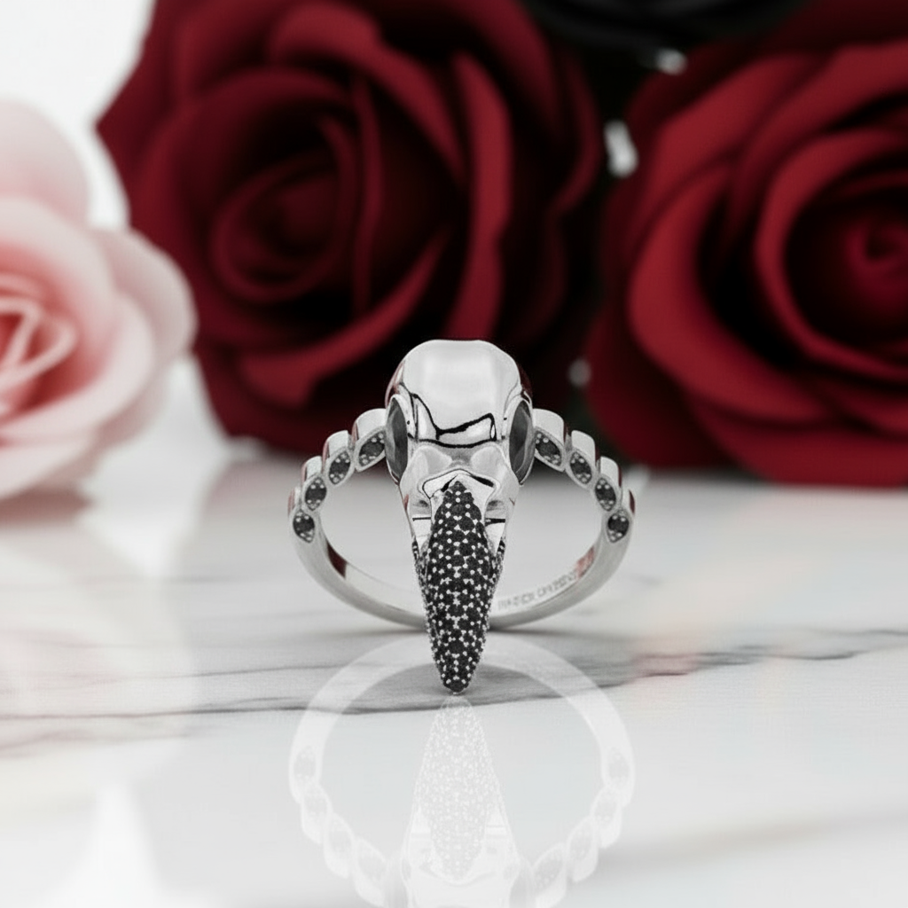 Forevermore- Paved Diamond Raven Skull Engagement Ring-Black Diamonds New York