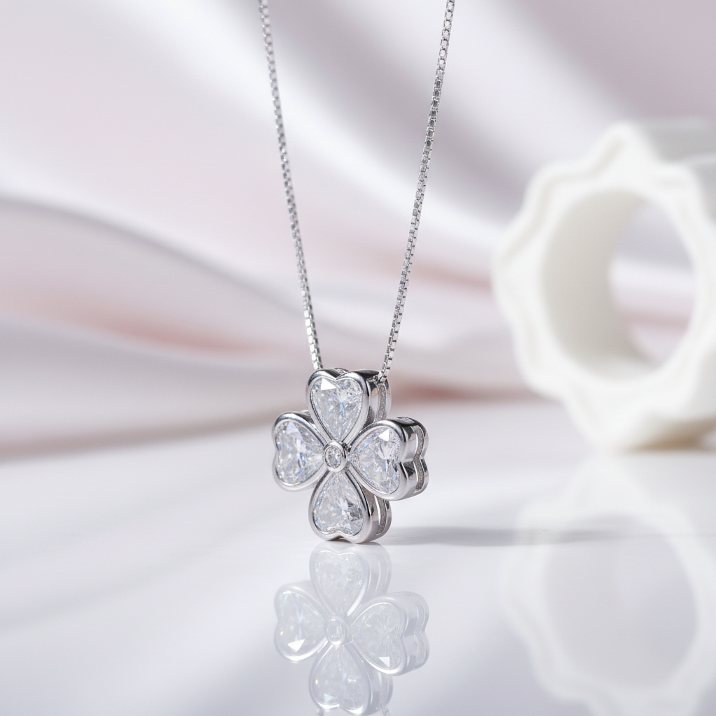 Four Leaf Clover Pendant Necklace with Diamond Option-Black Diamonds New York