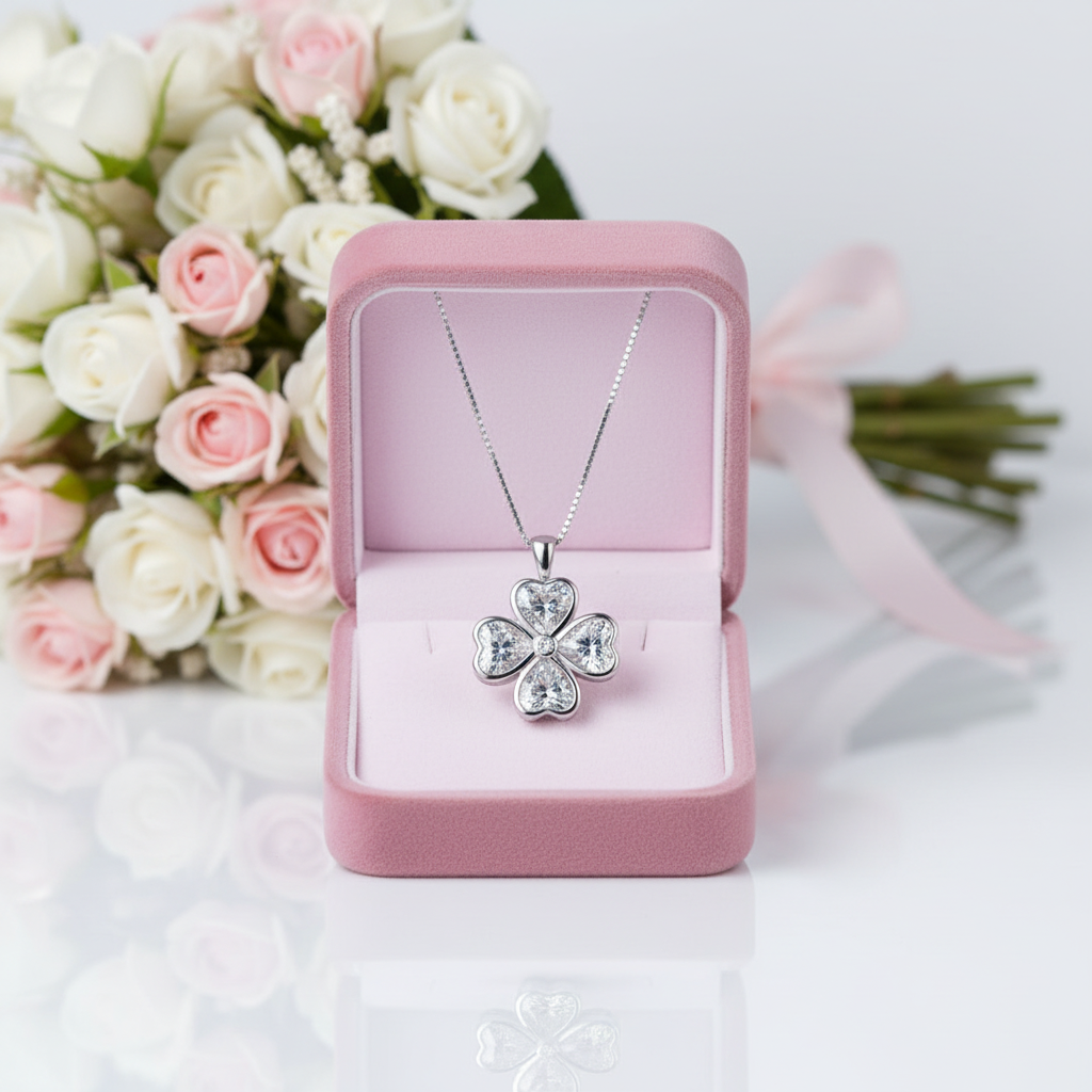 Four Leaf Clover Pendant Necklace with Diamond Option-Black Diamonds New York