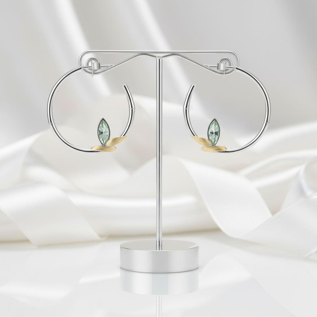 Fresh Bamboo Leaves Round Hoop Earrings-Black Diamonds New York