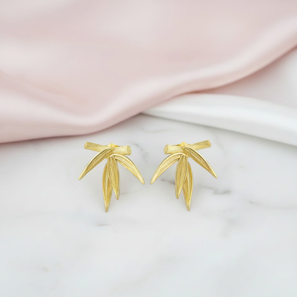Fresh Bamboo Leaves Stud Earrings-Black Diamonds New York