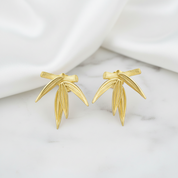 Fresh Bamboo Leaves Stud Earrings-Black Diamonds New York