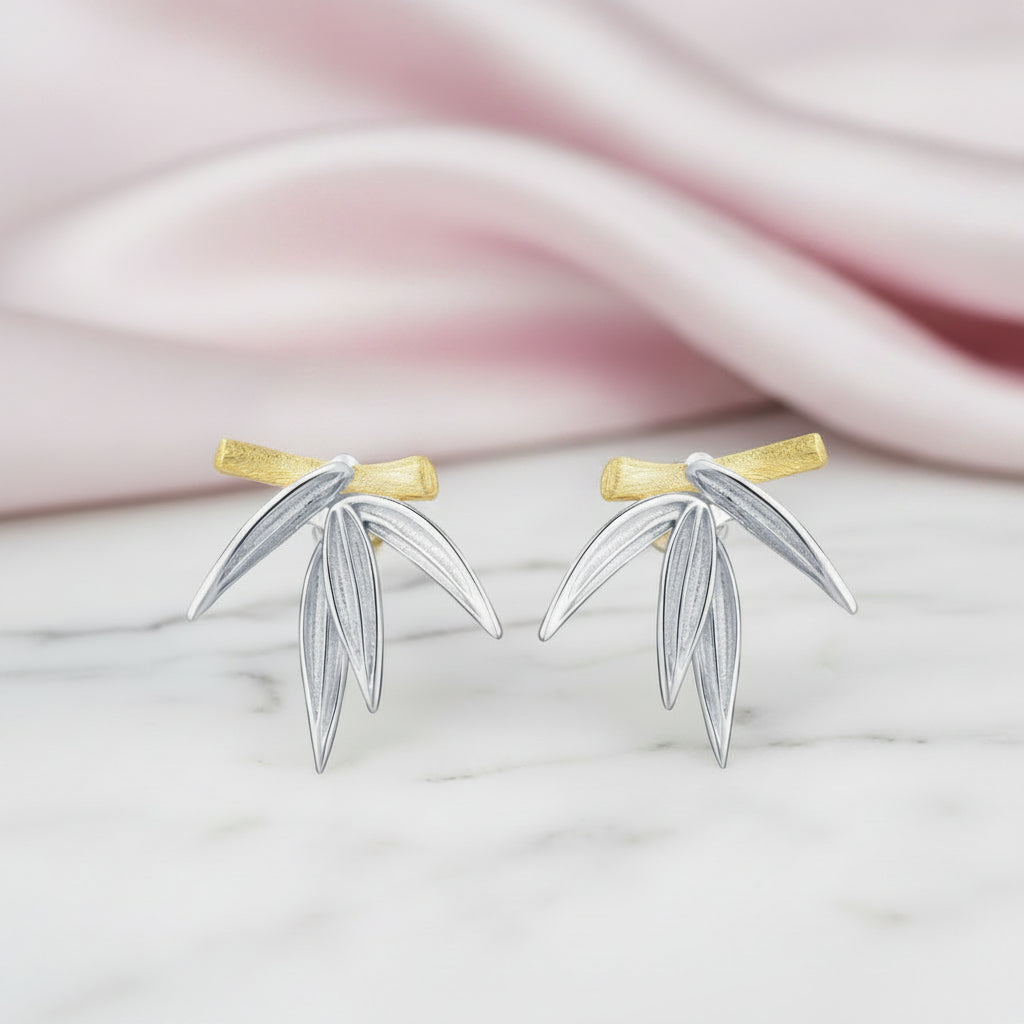 Fresh Bamboo Leaves Stud Earrings-Black Diamonds New York