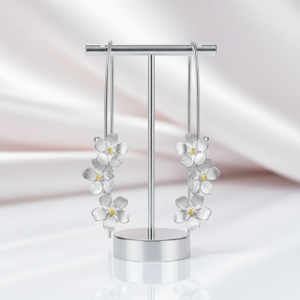 Fresh Elegant Forget-Me-Not Flower Dangle Earrings-Black Diamonds New York