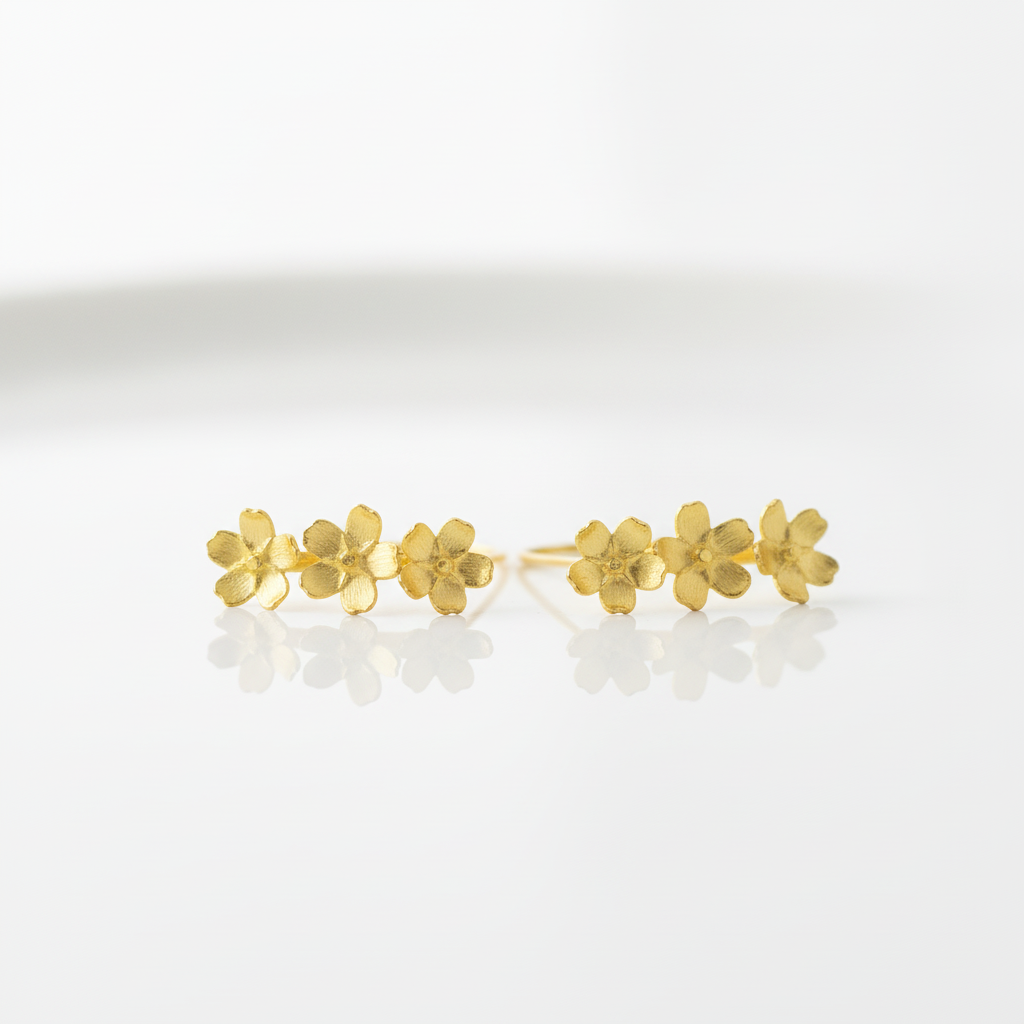 Fresh Elegant Forget-Me-Not Flower Dangle Earrings-Black Diamonds New York