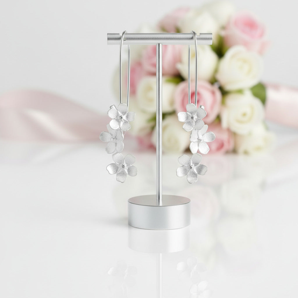 Fresh Elegant Forget-Me-Not Flower Dangle Earrings-Black Diamonds New York