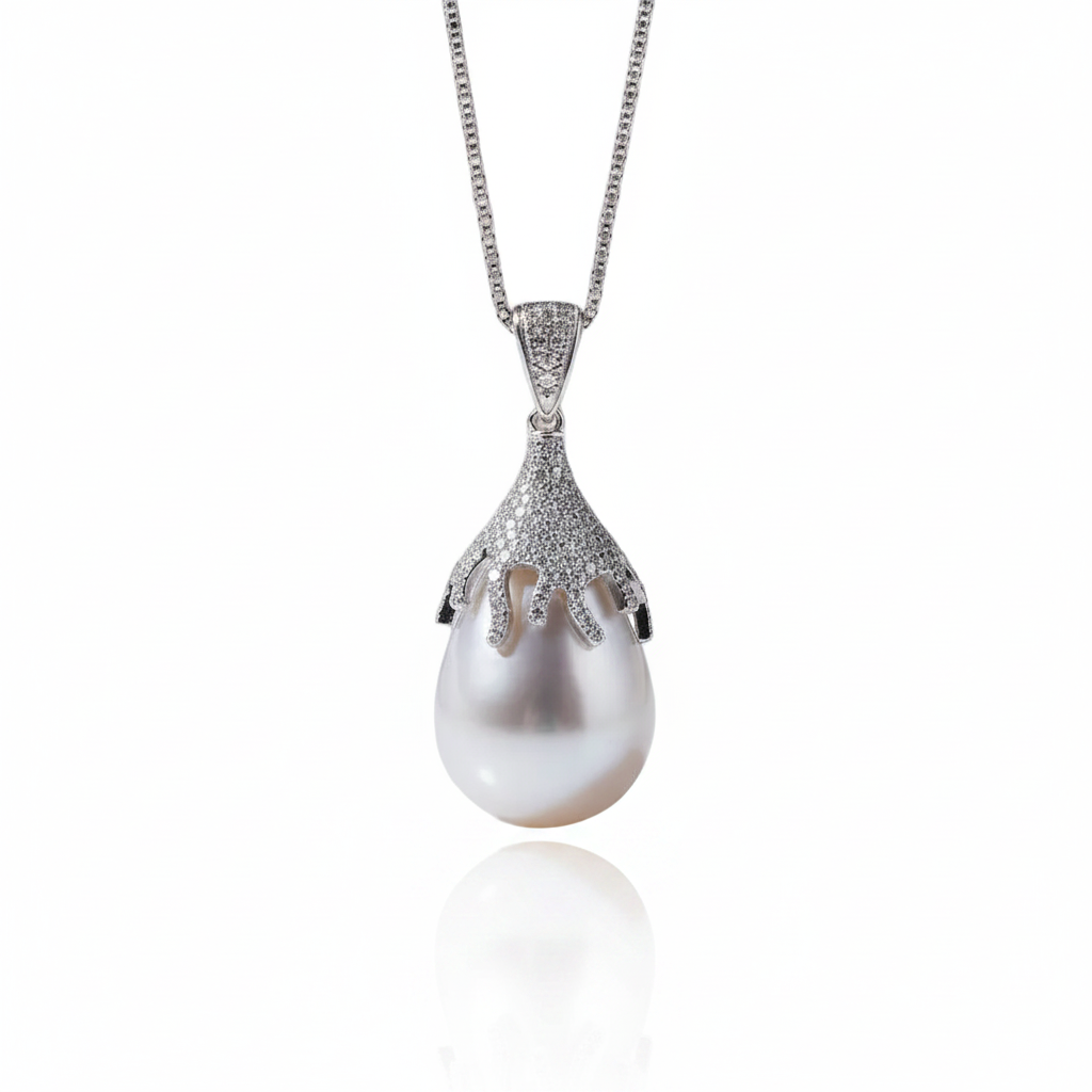Fresh Water White Pearl Jewelry Set-Black Diamonds New York