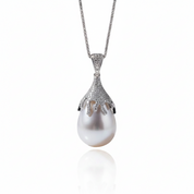 Fresh Water White Pearl Jewelry Set-Black Diamonds New York