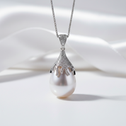 Natural Fresh Water White Pearl Jewelry Set-Black Diamonds New York