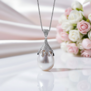 Natural Fresh Water White Pearl Jewelry Set-Black Diamonds New York