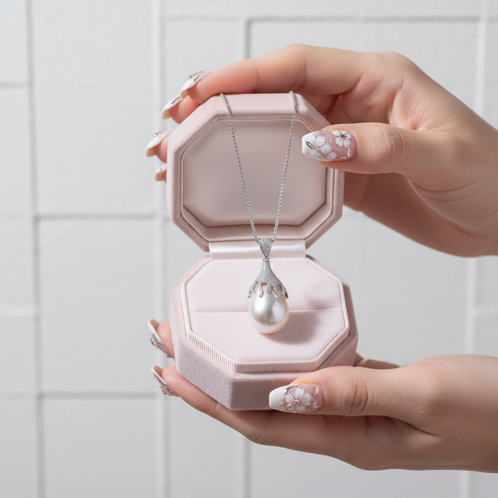 Natural Fresh Water White Pearl Jewelry Set-Black Diamonds New York