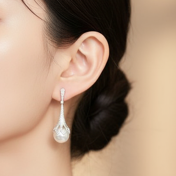 Natural Fresh Water White Pearl Jewelry Set-Black Diamonds New York