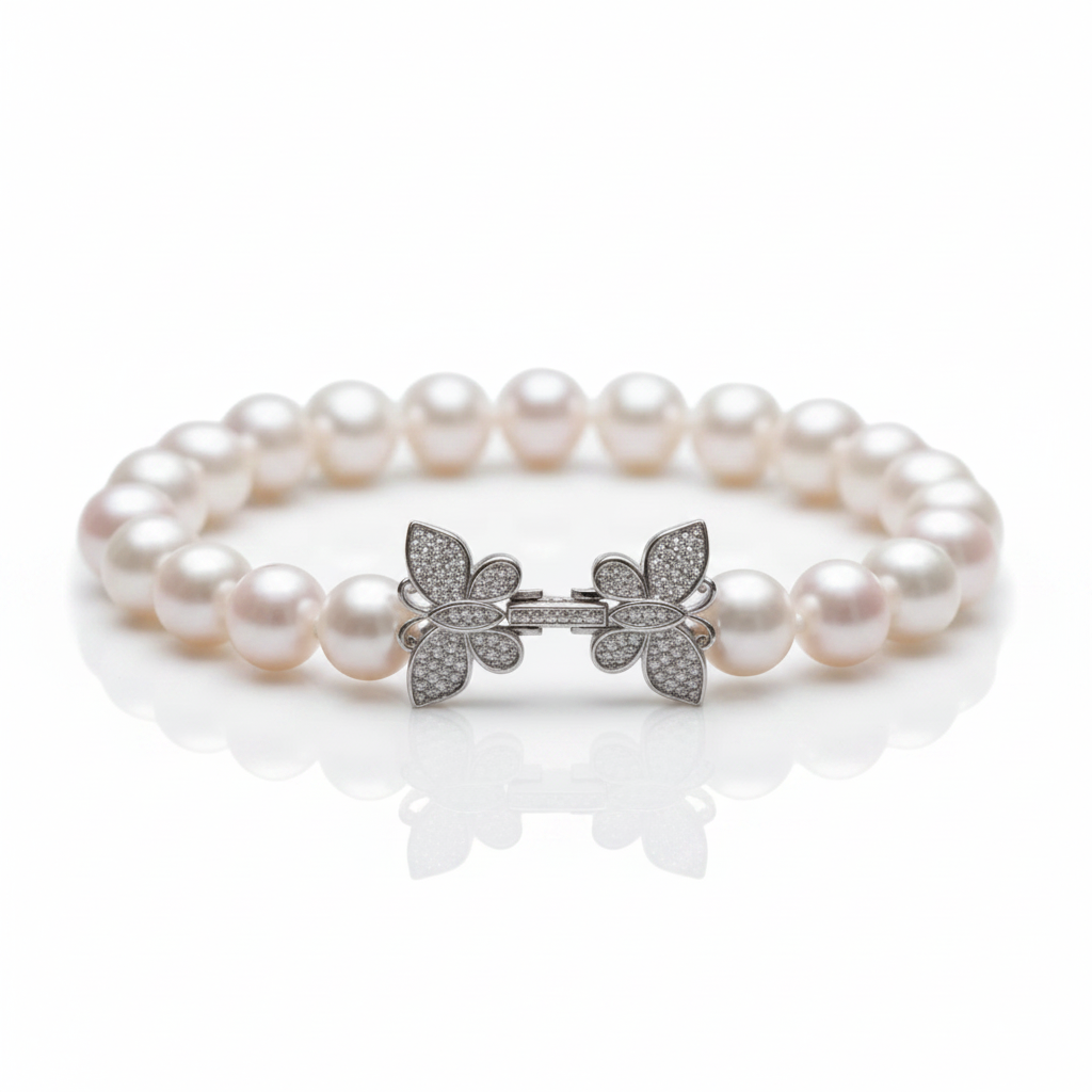 Freshwater Pearl Butterfly Bracelet-Black Diamonds New York