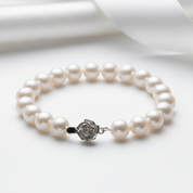 Freshwater Pearl Flower Charm Bracelet-Black Diamonds New York