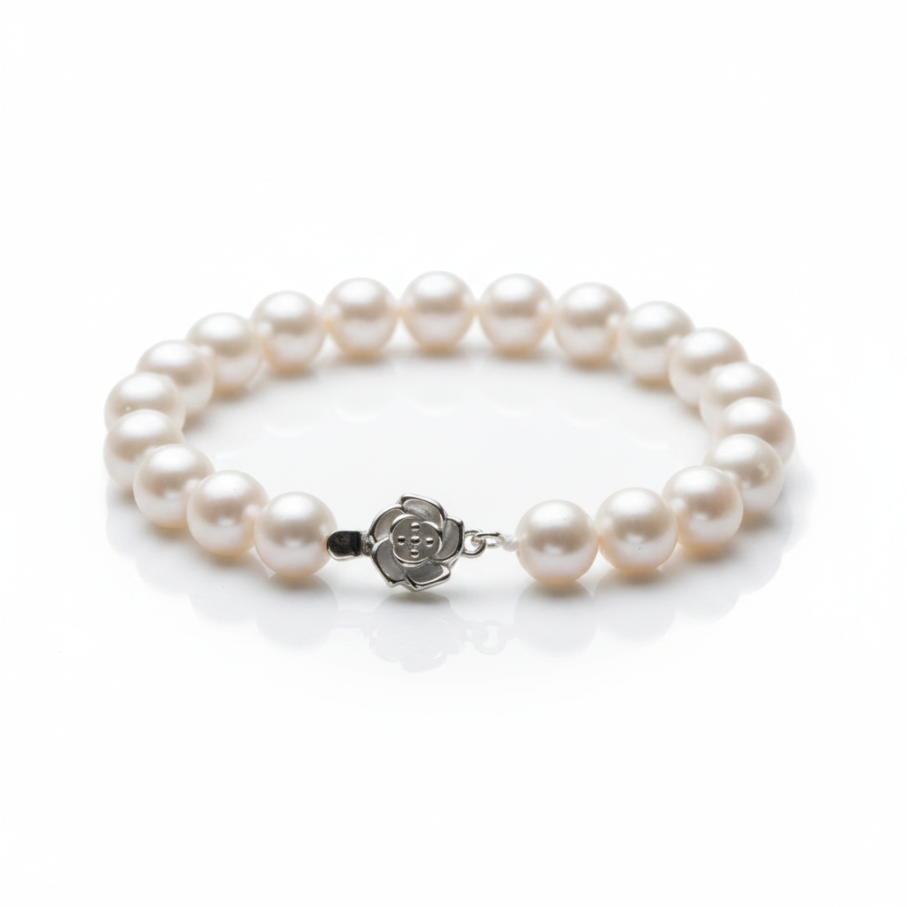 Freshwater Pearl Flower Charm Bracelet-Black Diamonds New York