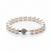 Freshwater Pearl Flower Charm Bracelet-Black Diamonds New York