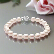 Freshwater Pearl Flower Charm Bracelet-Black Diamonds New York