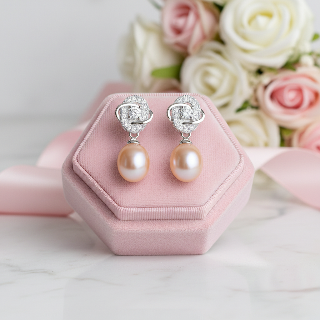 Freshwater Pearl Vintage Flower Stud Earrings-Black Diamonds New York