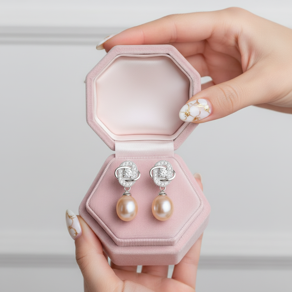 Freshwater Pearl Vintage Flower Stud Earrings-Black Diamonds New York