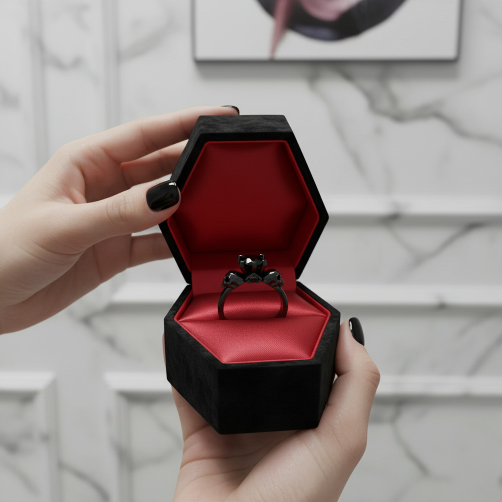 From This Day Forward Wedding Rings - Round Cut Diamond Option Skull Gothic Wedding Rings in 14k White Gold-Black Diamonds New York