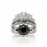 From This Day Forward Wedding Rings - Round Cut Diamond Option Skull Gothic Wedding Rings in 14k White Gold-Black Diamonds New York