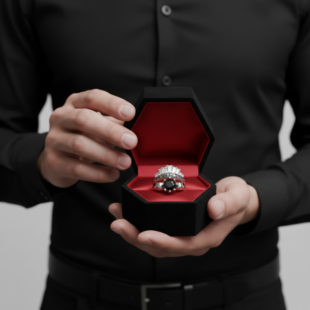 From This Day Forward Wedding Rings - Round Cut Diamond Option Skull Gothic Wedding Rings in 14k White Gold-Black Diamonds New York