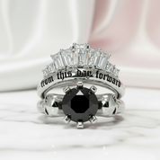 From This Day Forward Wedding Rings - Round Cut Diamond Option Skull Gothic Wedding Rings in 14k White Gold-Black Diamonds New York