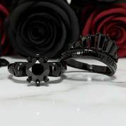 From This Day Forward Wedding Rings - Round Cut Diamond Option Skull Gothic Wedding Rings in 14k White Gold-Black Diamonds New York