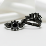 From This Day Forward Wedding Rings - Round Cut Diamond Option Skull Gothic Wedding Rings in 14k White Gold-Black Diamonds New York