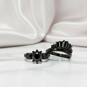 From This Day Forward Wedding Rings - Round Cut Diamond Skull Gothic Wedding Rings in 14k White Gold-Black Diamonds New York