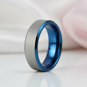 Frosted Blue & Silver Tungsten Carbide Wedding Band-Black Diamonds New York