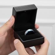 Frosted Blue & Silver Tungsten Carbide Wedding Band-Black Diamonds New York