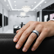 Frosted Blue & Silver Tungsten Carbide Wedding Band-Black Diamonds New York