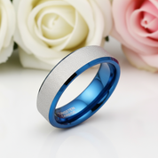 Frosted Blue & Silver Tungsten Carbide Wedding Band-Black Diamonds New York