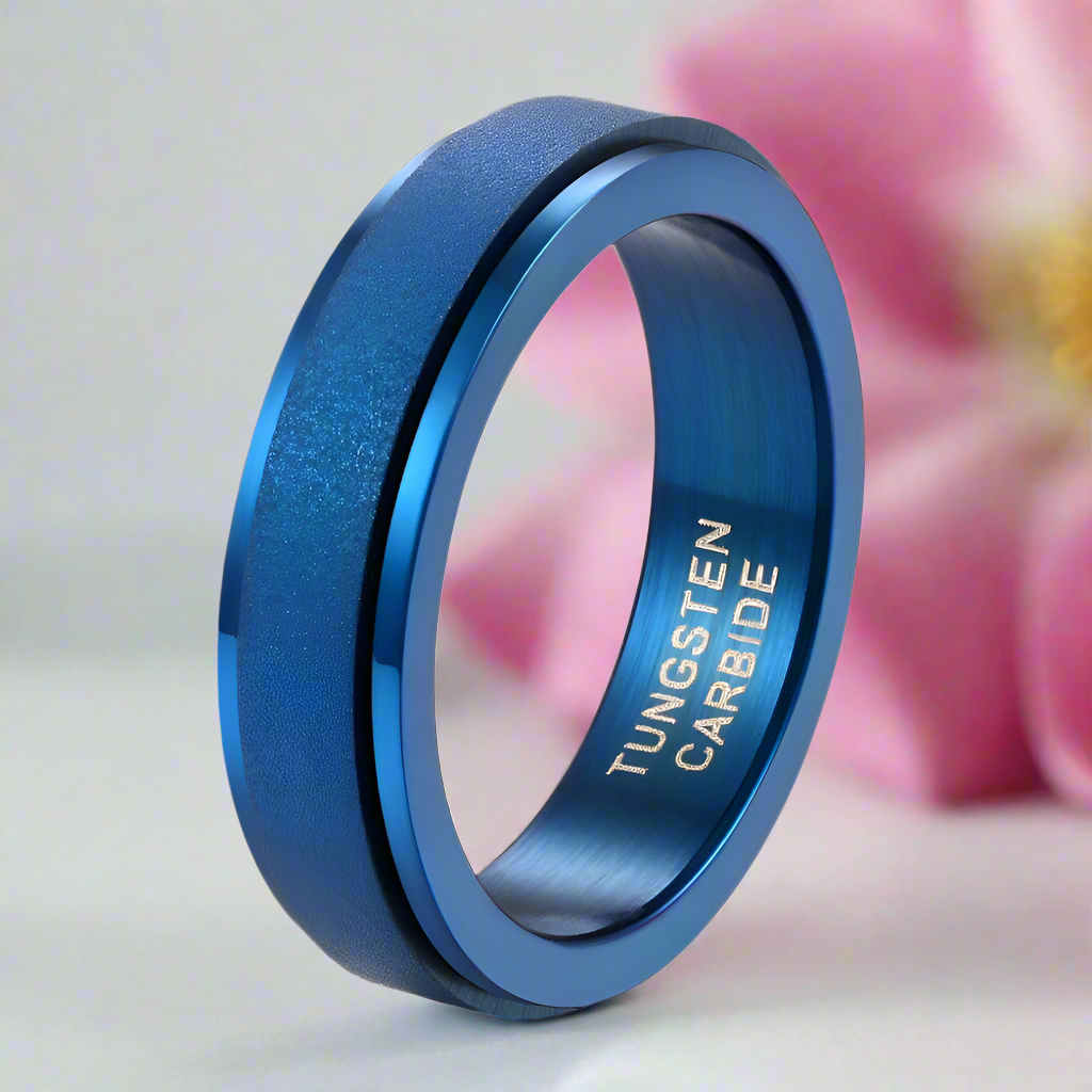 Frosted Men's Tungsten Carbide Wedding Band-Black Diamonds New York