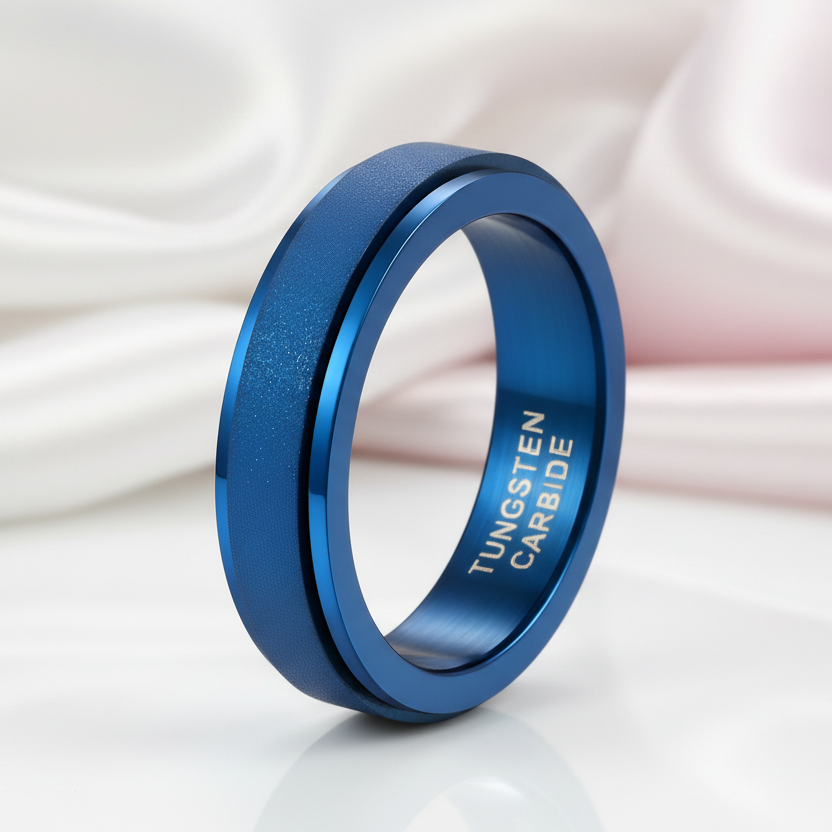 Frosted Men's Tungsten Carbide Wedding Band-Black Diamonds New York