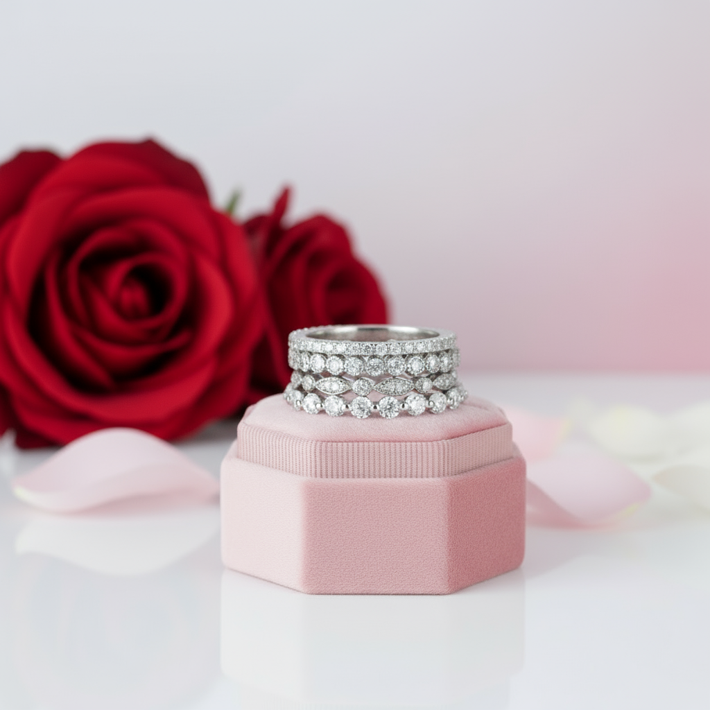 Full Eternity 4PC Stackable Ring Band Set-Black Diamonds New York