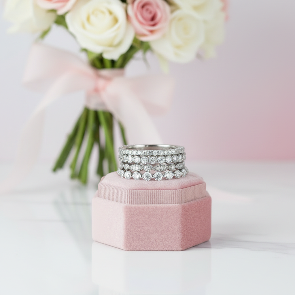 Full Eternity 4PC Stackable Ring Band Set-Black Diamonds New York