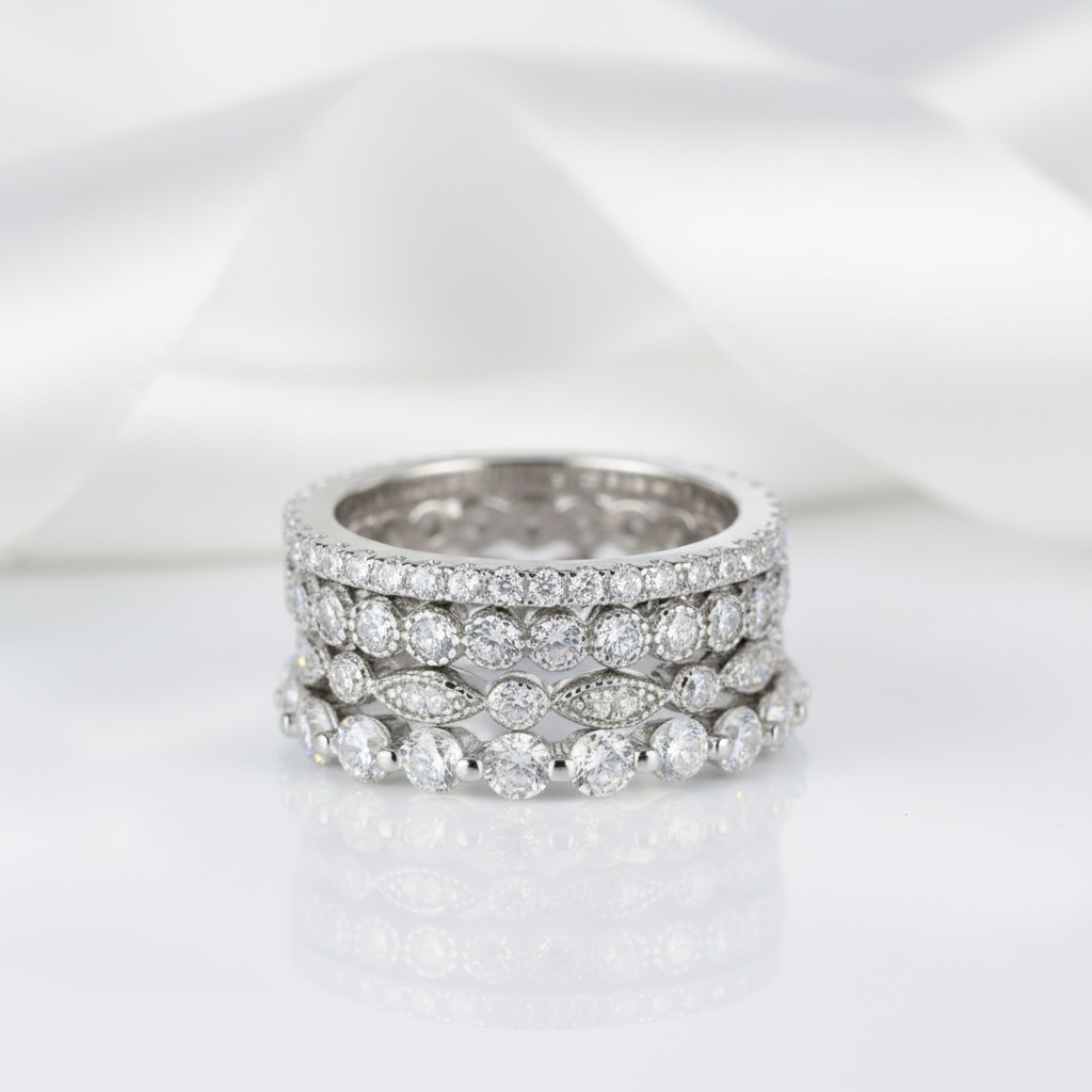 Full Eternity 4PC Stackable Ring Band Set-Black Diamonds New York