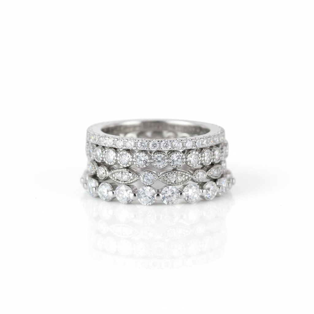 Full Eternity 4PC Stackable Ring Band Set-Black Diamonds New York