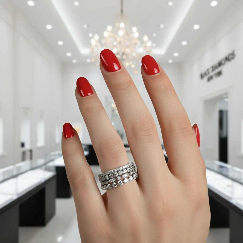 Full Eternity 4PC Stackable Ring Band Set-Black Diamonds New York