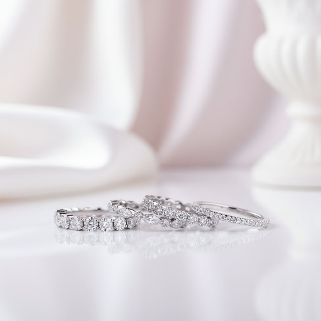 Full Eternity 4PC Stackable Ring Band Set-Black Diamonds New York