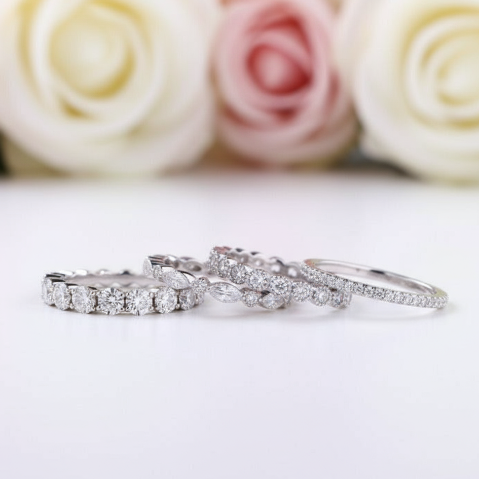 Full Eternity 4PC Stackable Ring Band Set-Black Diamonds New York