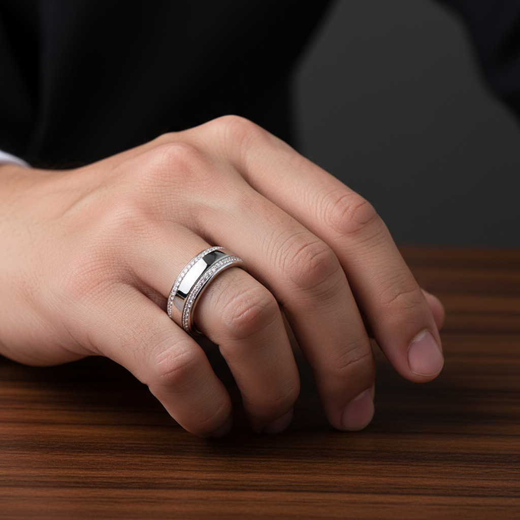 Full Eternity Men's Wedding Band Ring with Diamond-Black Diamonds New York