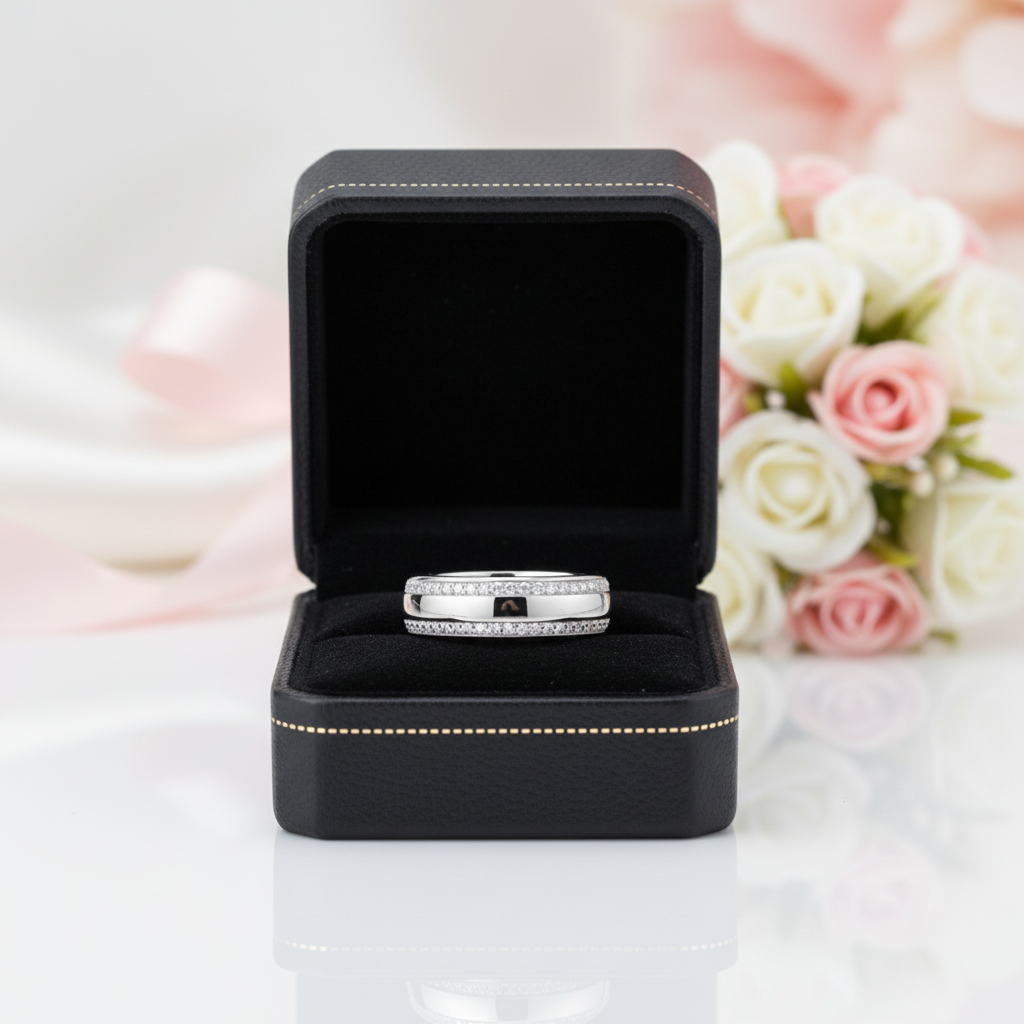 Full Eternity Men's Wedding Band Ring with Diamond Option-Black Diamonds New York