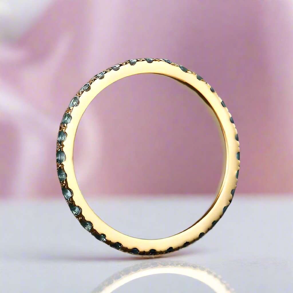 Full Eternity Yellow Gold Paraiba Tourmaline Wedding Band-Black Diamonds New York