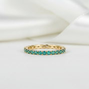 Full Eternity Yellow Gold Paraiba Tourmaline Wedding Band-Black Diamonds New York