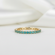 Full Eternity Yellow Gold Paraiba Tourmaline Wedding Band-Black Diamonds New York