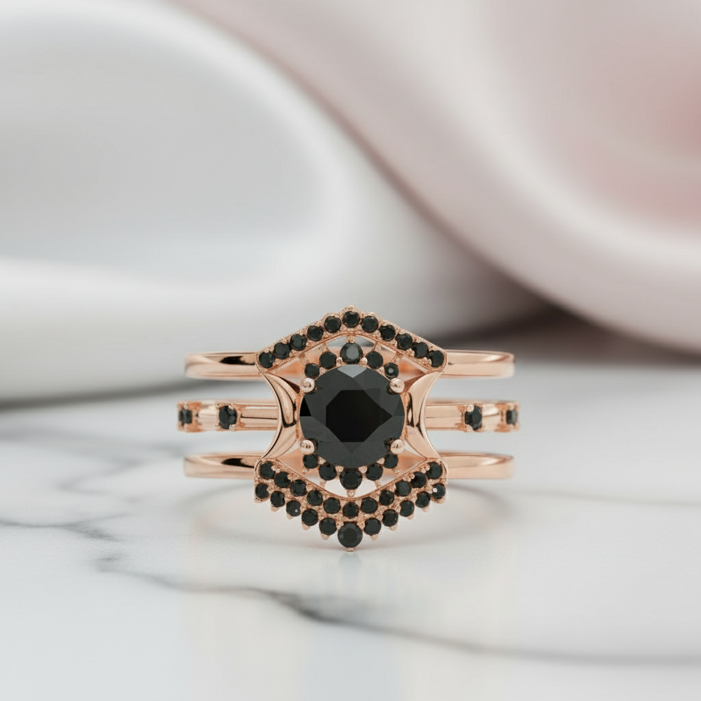Full Moon- Radiant Celestial Moon Round Created Diamond Gothic Engagement Ring-Black Diamonds New York