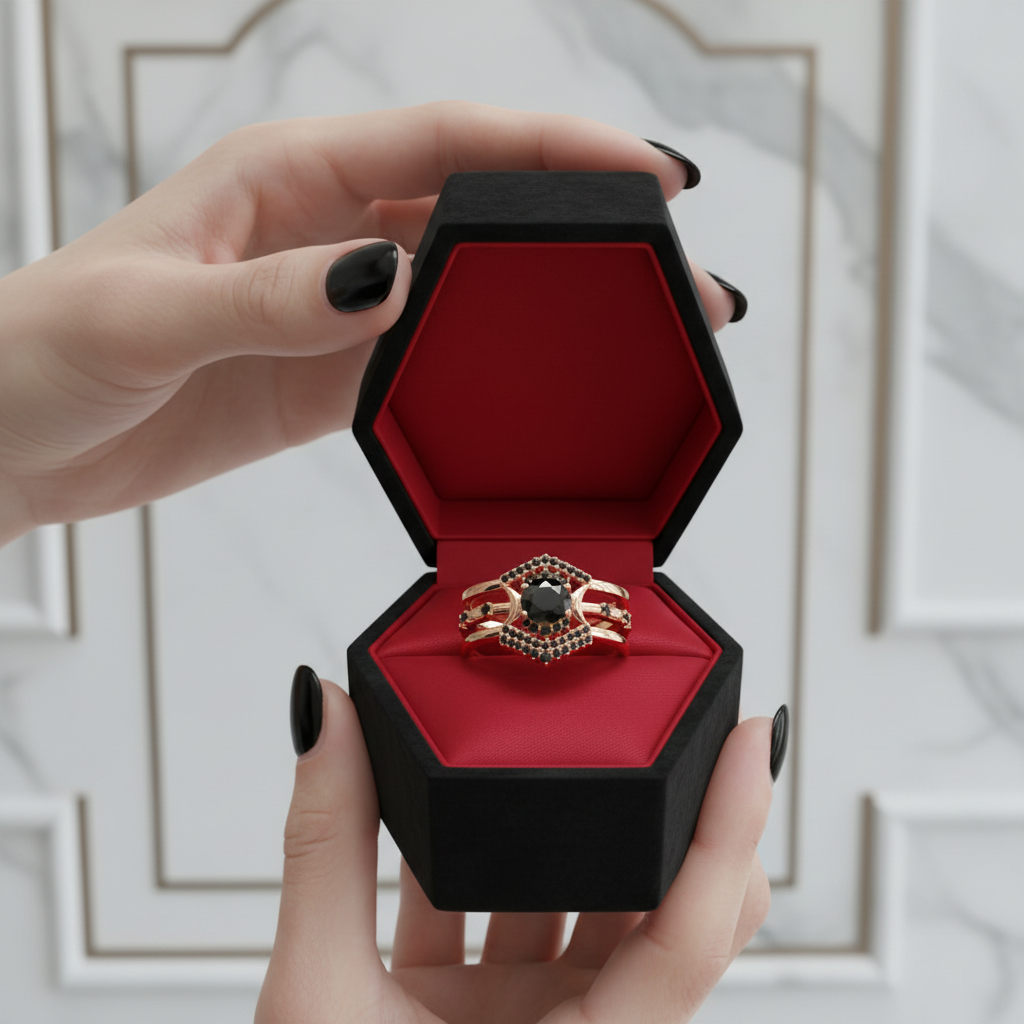 Full Moon- Radiant Celestial Moon Round Created Diamond Option Gothic Engagement Ring-Black Diamonds New York